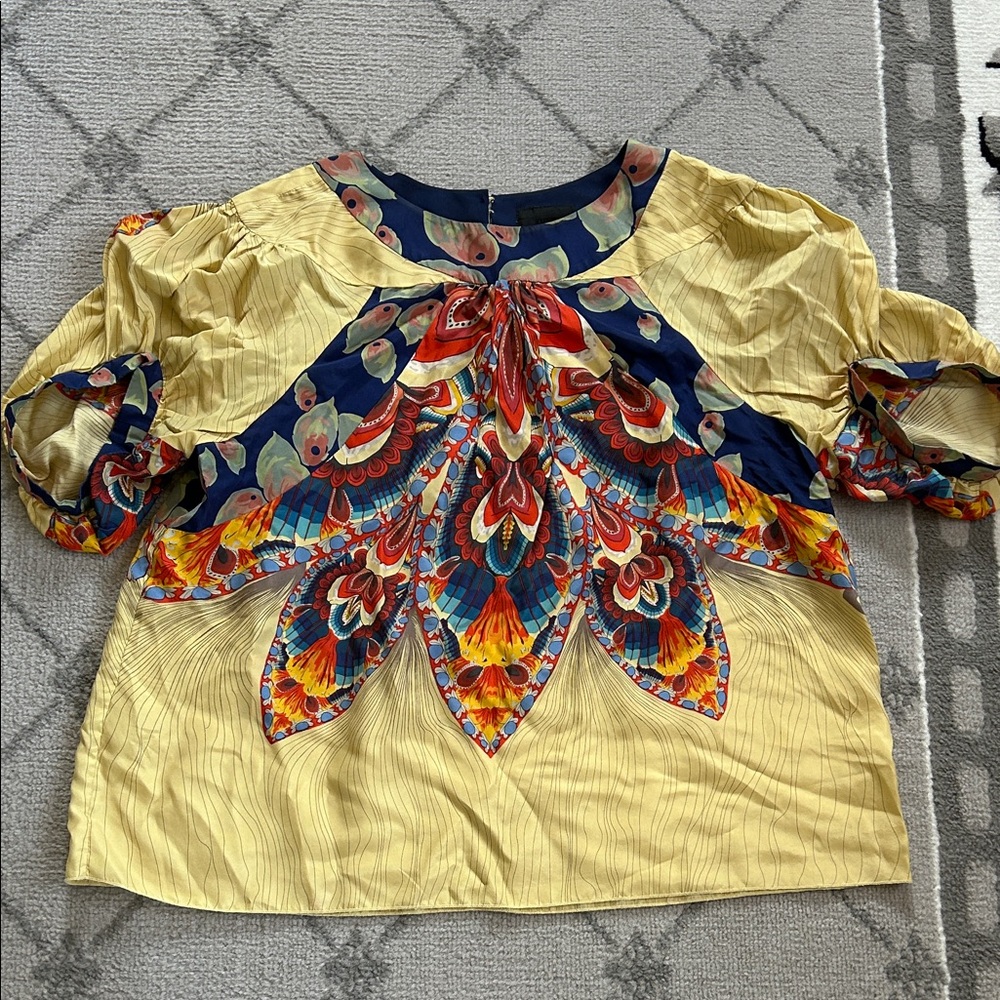 Rare Anna Sui Anthropologie Floral Print Silk Blouse